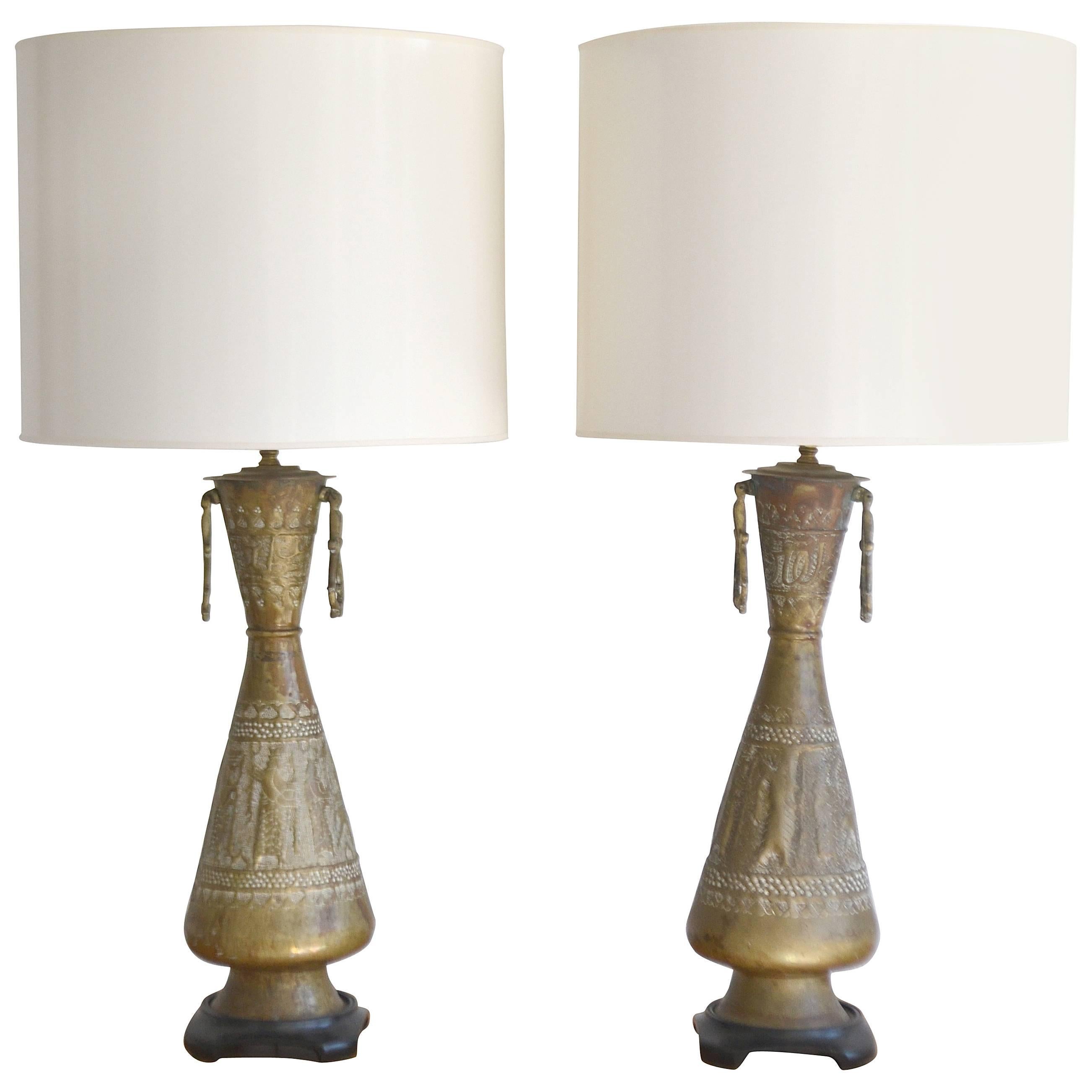 Pair of Mid-Century Brass Table Lamps For Sale