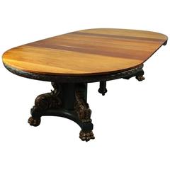 Antique Oversized Carved Mahogany Horner Bros, Dining Table with Six Leaves