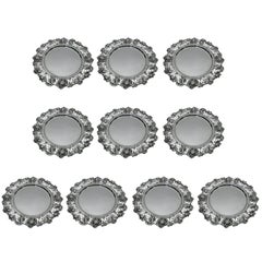 Set of Ten American Art Nouveau Sterling Silver Plates with Roses