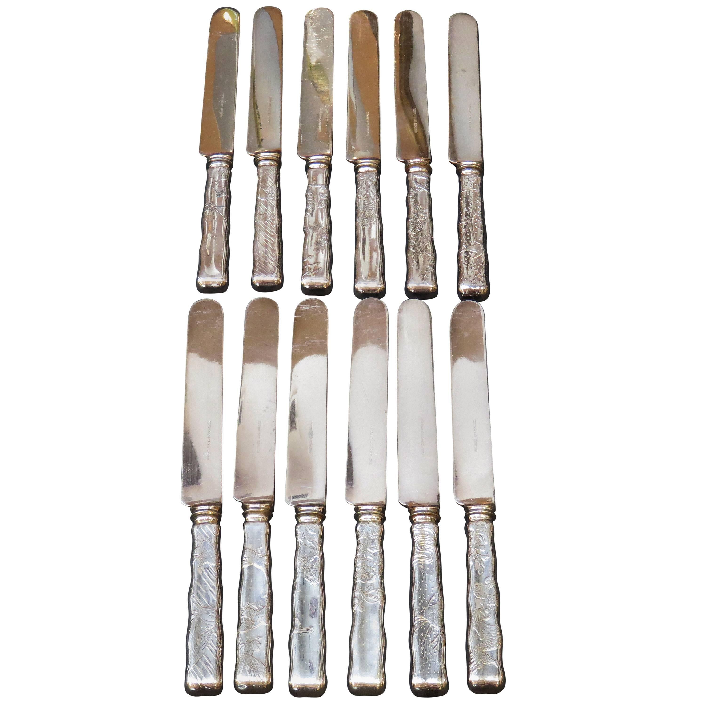 Tiffany & Company Lap over Edge Acid Etched Dinner Knives, circa 1880 For Sale