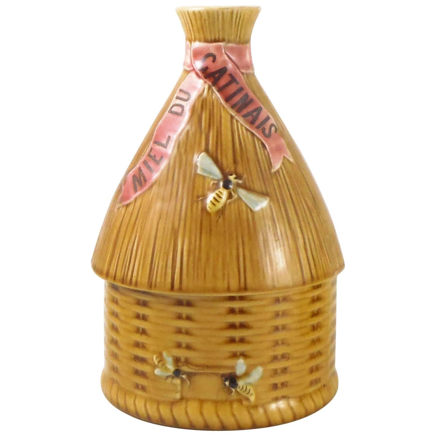 19th Century Majolica Beehive Honey Pot Luneville