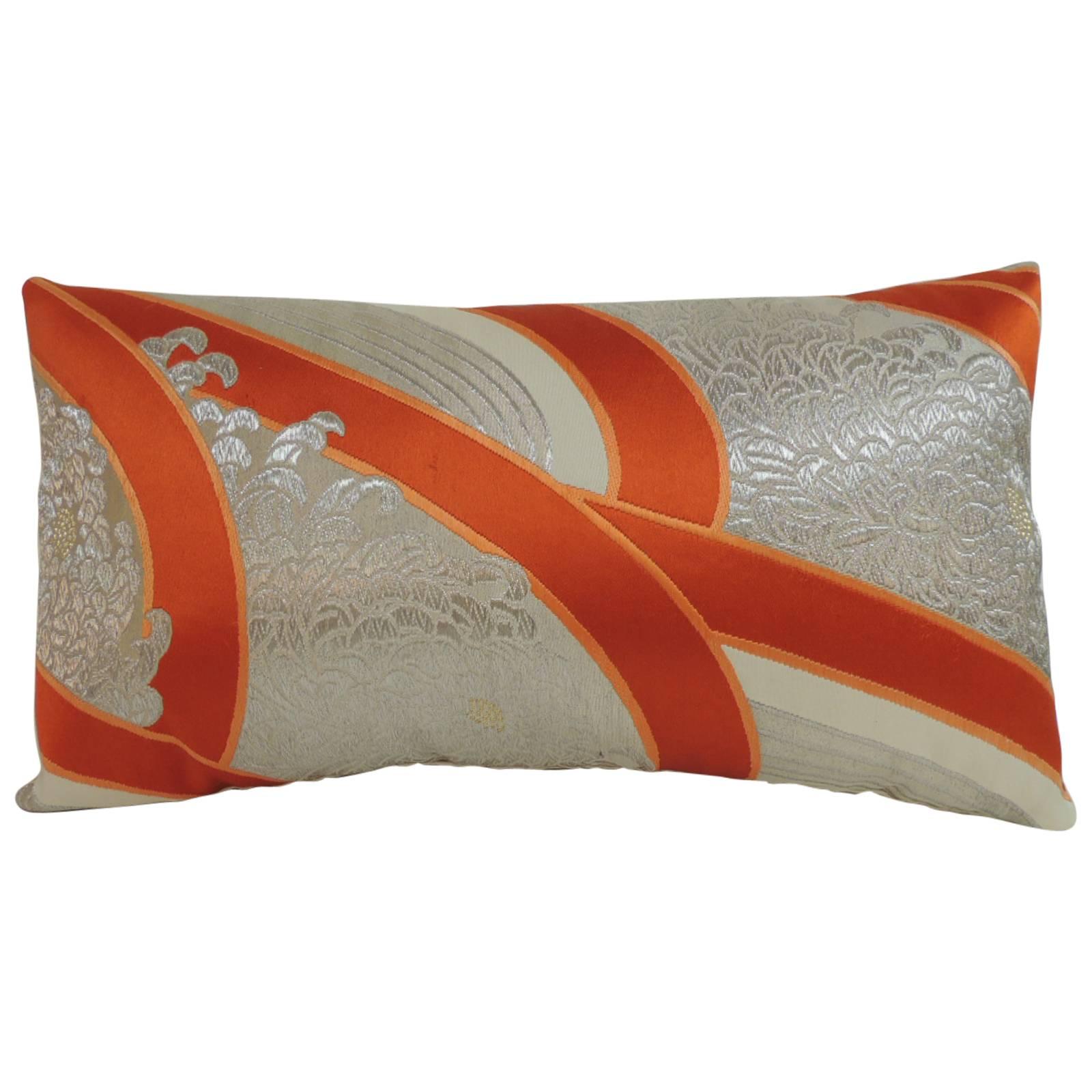 Vintage Kimono Sash Decorative Silk Embroidery Lumbar Pillow