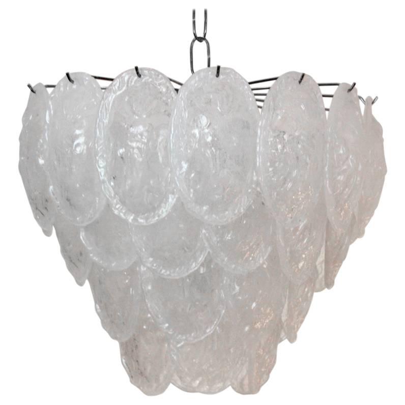 Sublime Murano Frosted Glass Leaves Chandelier by A.V. Mazzega, Italy, 1970s