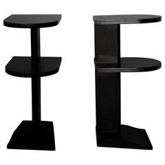 Pair of French Art Deco Two-Tiered Darkened Sycamore Side or End Tables