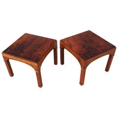 Brown Saltman Matched Burlwood Side Tables