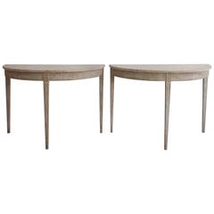 Pair of 18th Century Swedish Gustavian Period Demilune Console Tables