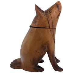 Carved Victorian Pig Wooden Inkwell, 19th Century