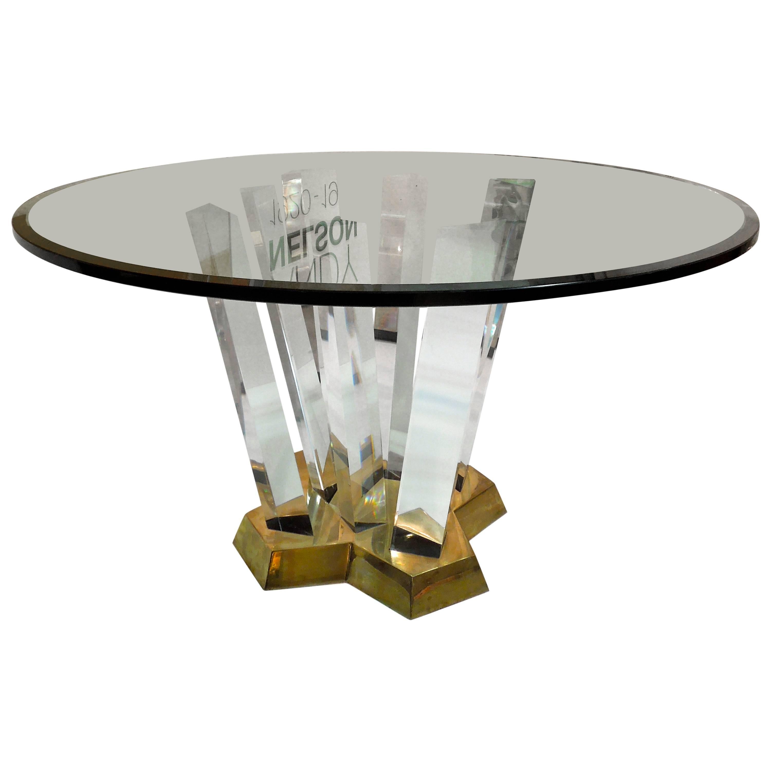 Spectacular Spectrum Ltd. Dining Table in Brass Lucite and Glass