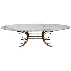 Mid-Century Modern Marble Coffee Table with Faux Bamboo Legs