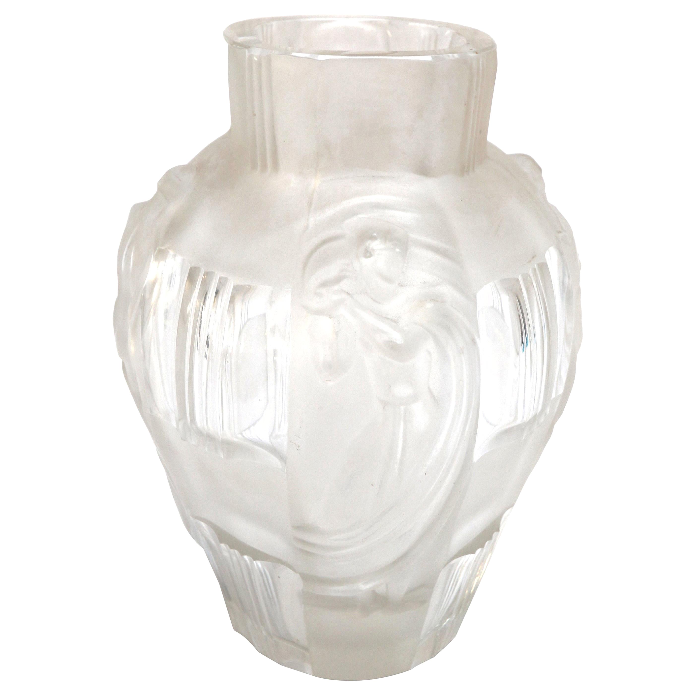 Art Deco Ingrid Glass Vase with Female Figures by Curt Schlevogt, circa 1930s
