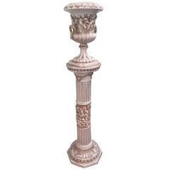 Vintage Capodimonte Porcelain Pedestal Column and Medicis Style Vase Cachepot, Italie