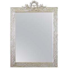 Vintage Silver Painted Louis XVI Carved Mirror