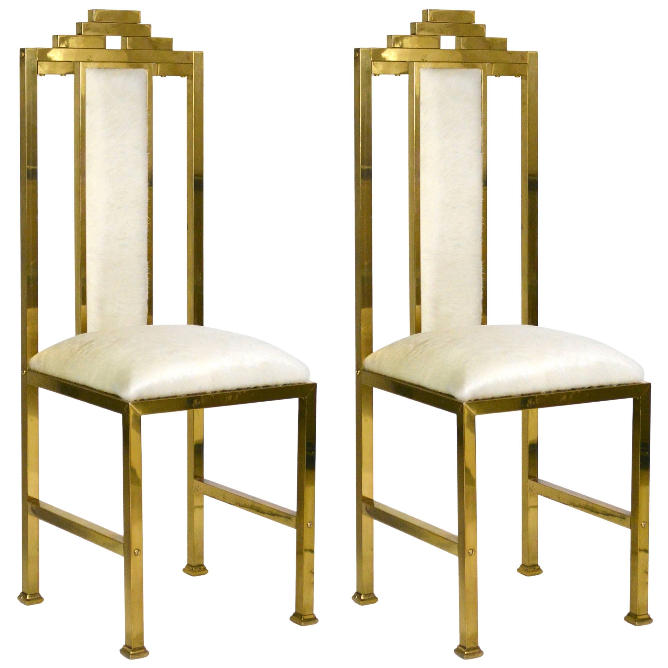 Four Italian Brass 'Skyscraper' Chairs For Sale