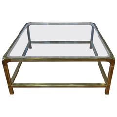 Vintage Mastercraft Extra-Large Square Brass and Glass Coffee Table