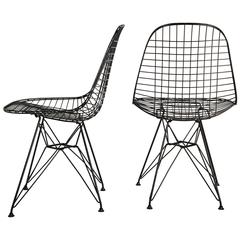 Paire de chaises en fil métallique Eames DKR Base Tour Eiffel