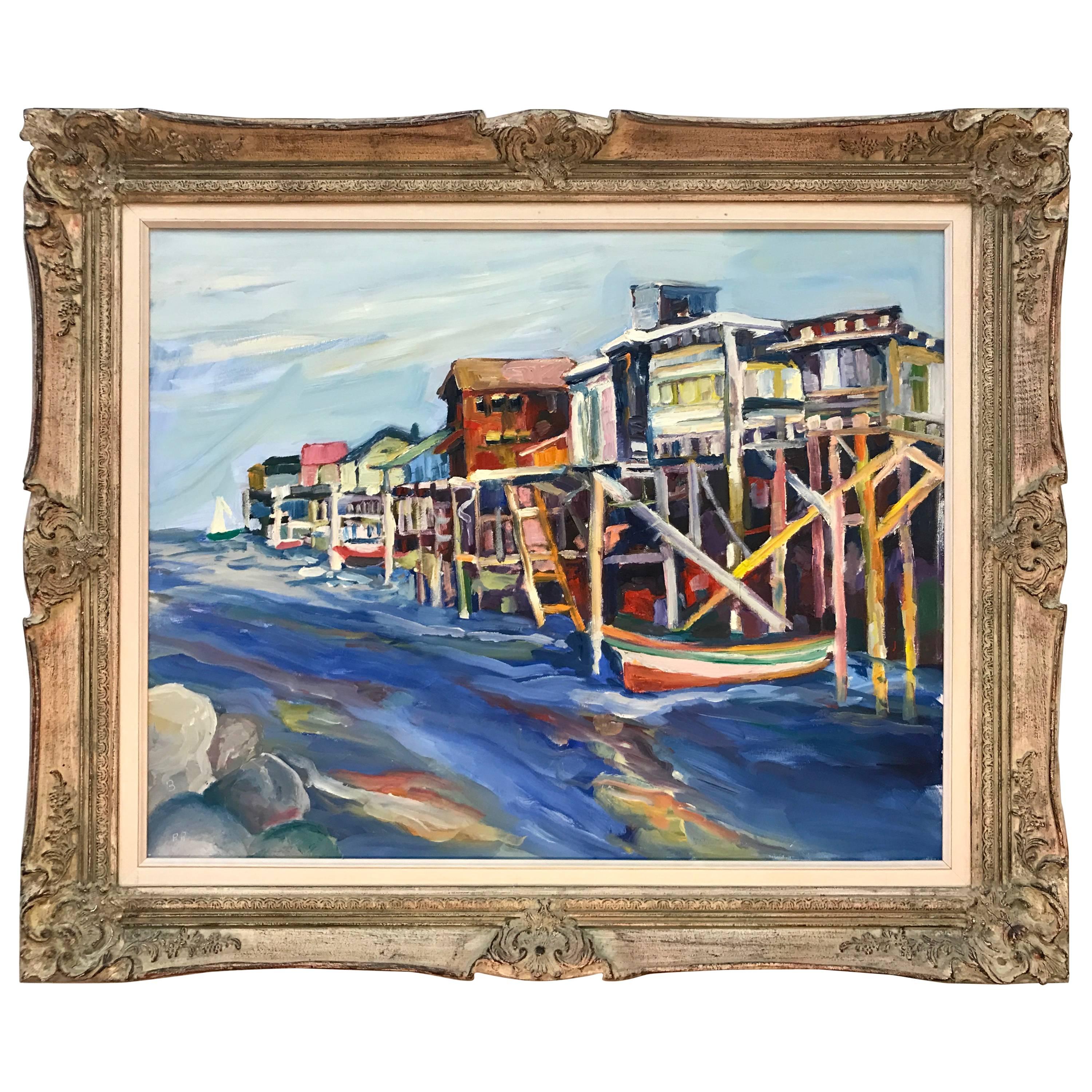 Jane Bradford “View of Cannery Row” Oil Painting, Signed