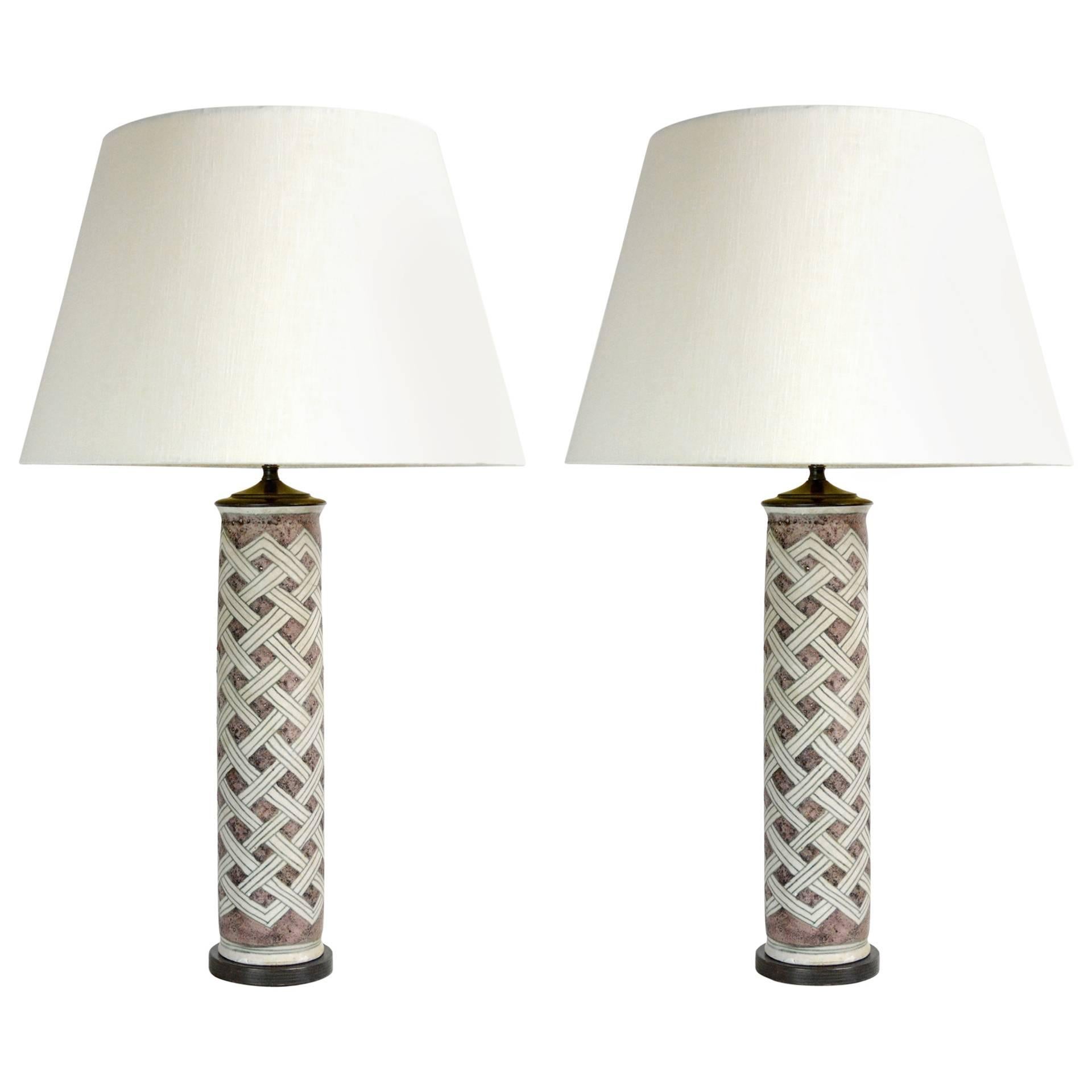 Pair of Guido Gambone Ceramic Lamps