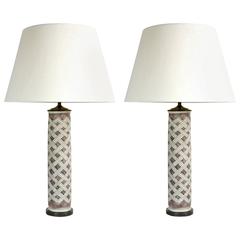 Vintage Pair of Guido Gambone Ceramic Lamps