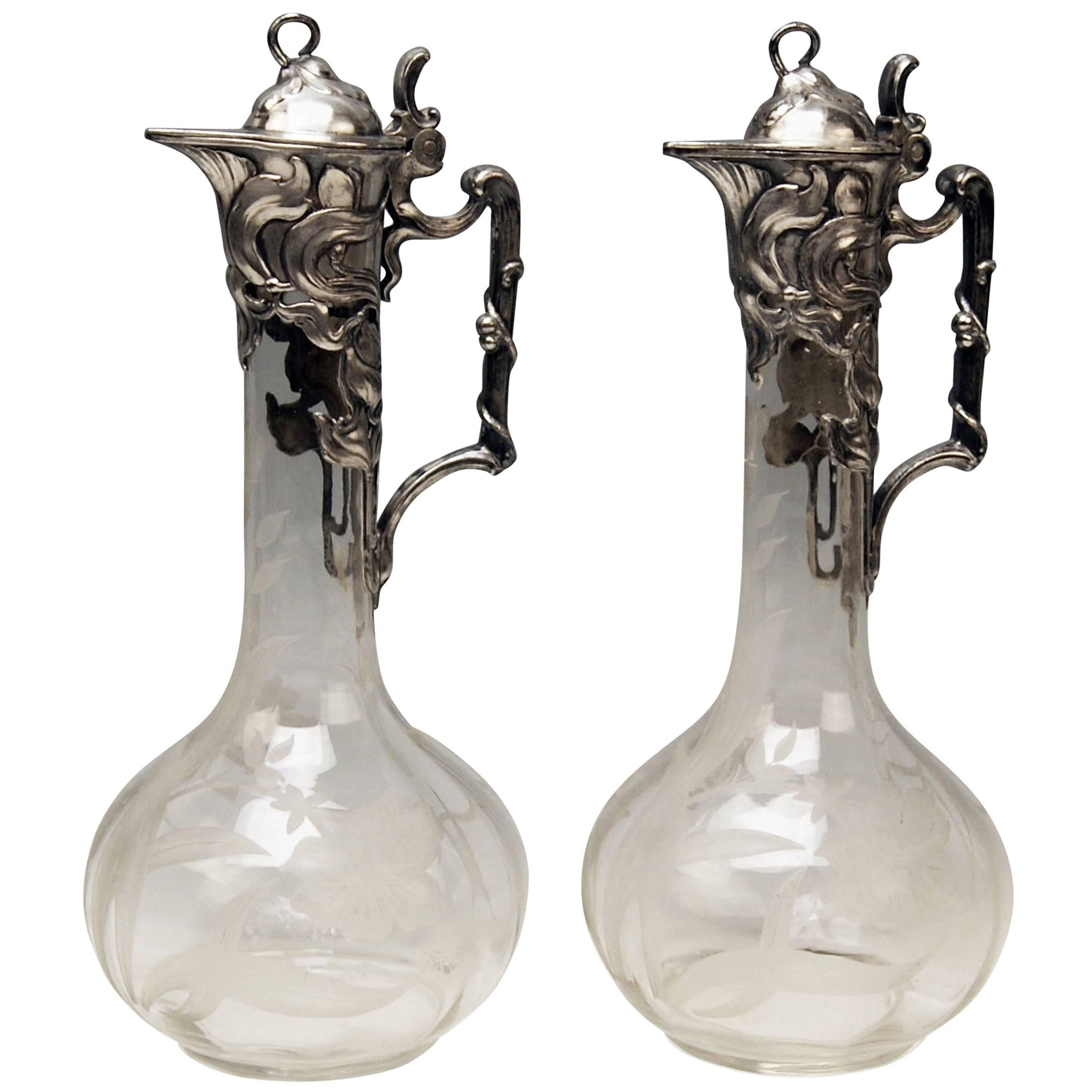 WMF Pair of Claret Water Jugs Silver Plated Art Nouveau Germany, circa 1905