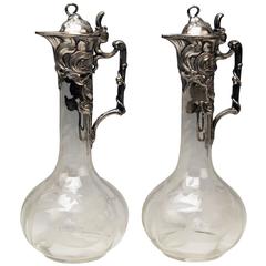Antique WMF Pair of Claret Water Jugs Silver Plated Art Nouveau Germany, circa 1905
