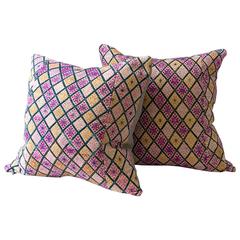 Large Vintage Zhuang Cushion in Violets and Tans