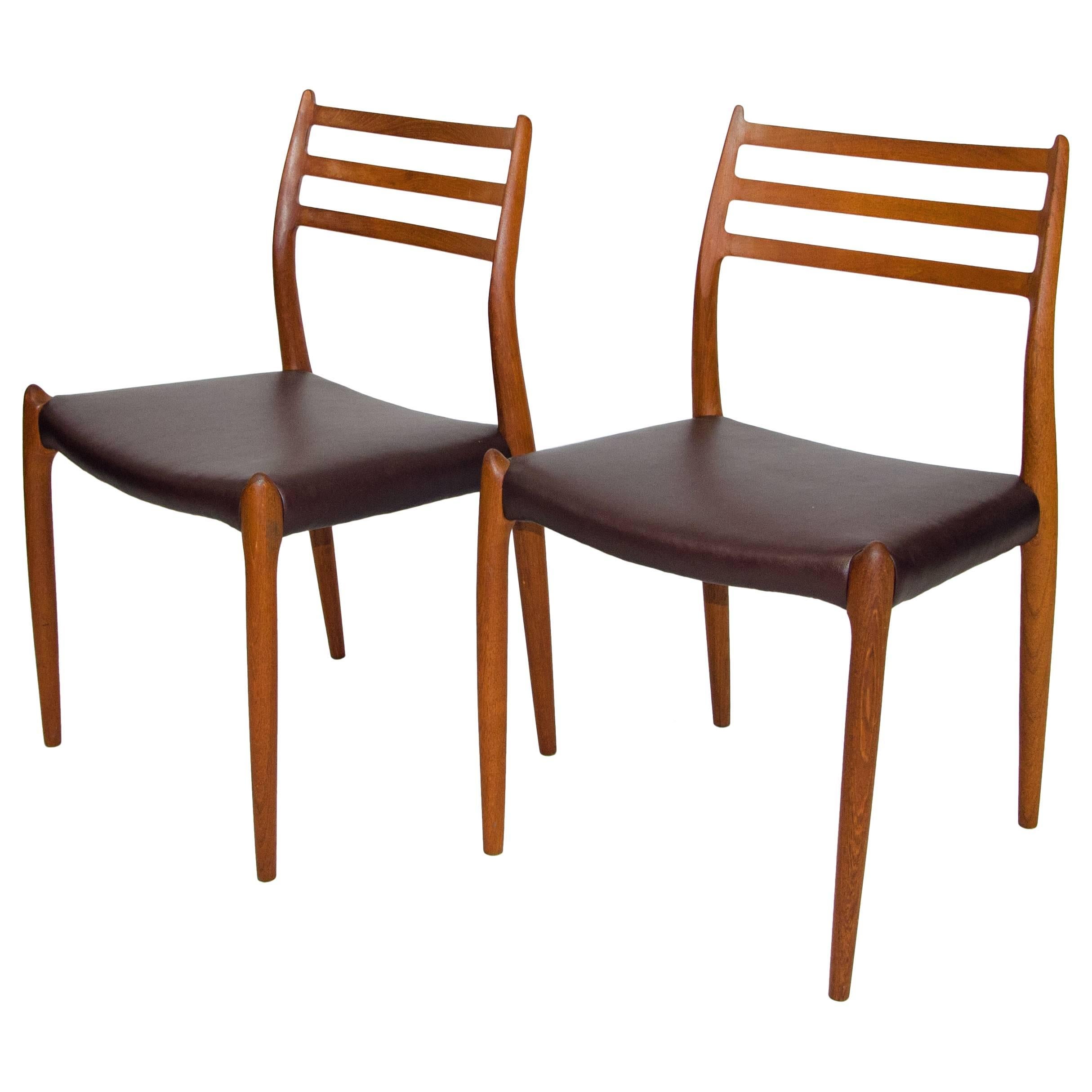 Pair of Danish Teak Dining Chairs Model #78 N Ø Møller for J L Møller