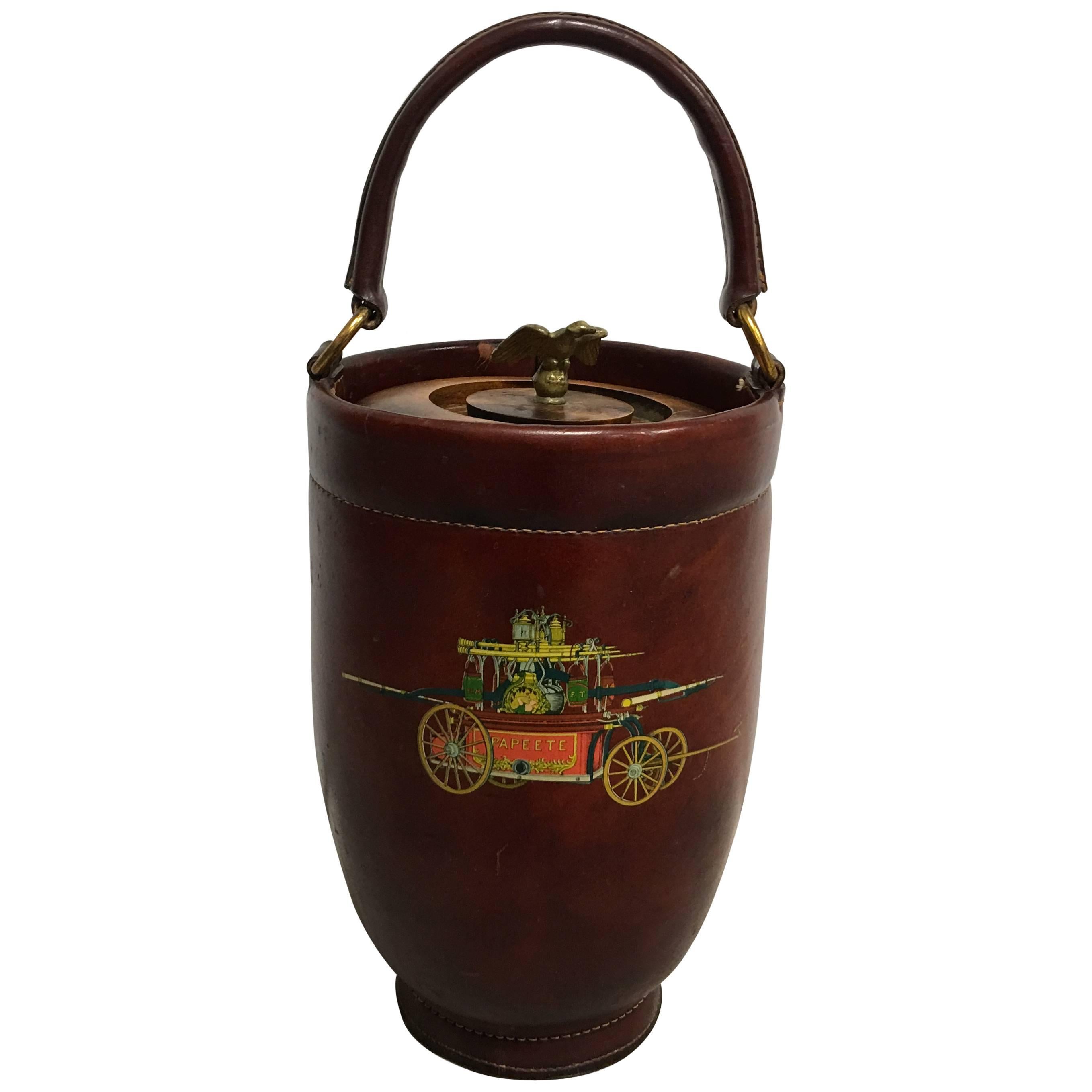1950s Leather Papeete Fire Ice bucket For Sale