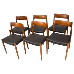 Set of Six Danish Teak Dining Chairs, Model #77, N Ø Møller for J L Møller