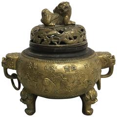 1940s Large Solid Brass Chinese Censor with Foo Dog