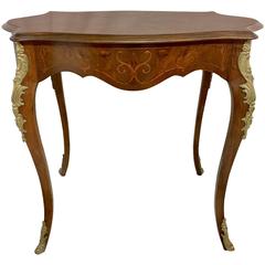 Vintage Louis IV Style Mahogany Marquetry Table with Gilt Bronze Mounts