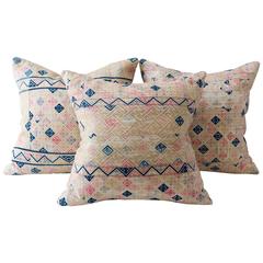 Antique Zhuang Piecework Cushion in Pinks with Accents of Indigo
