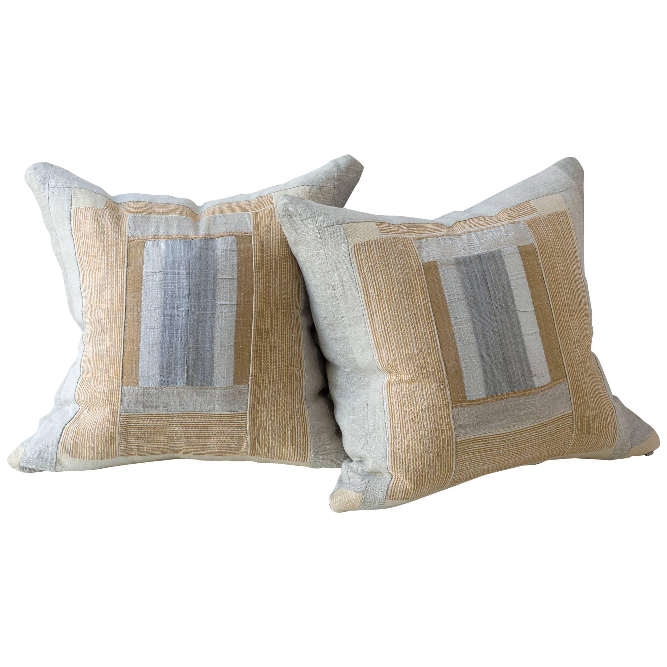 Oso Oke Textile Cushion in Golds and Silvers For Sale