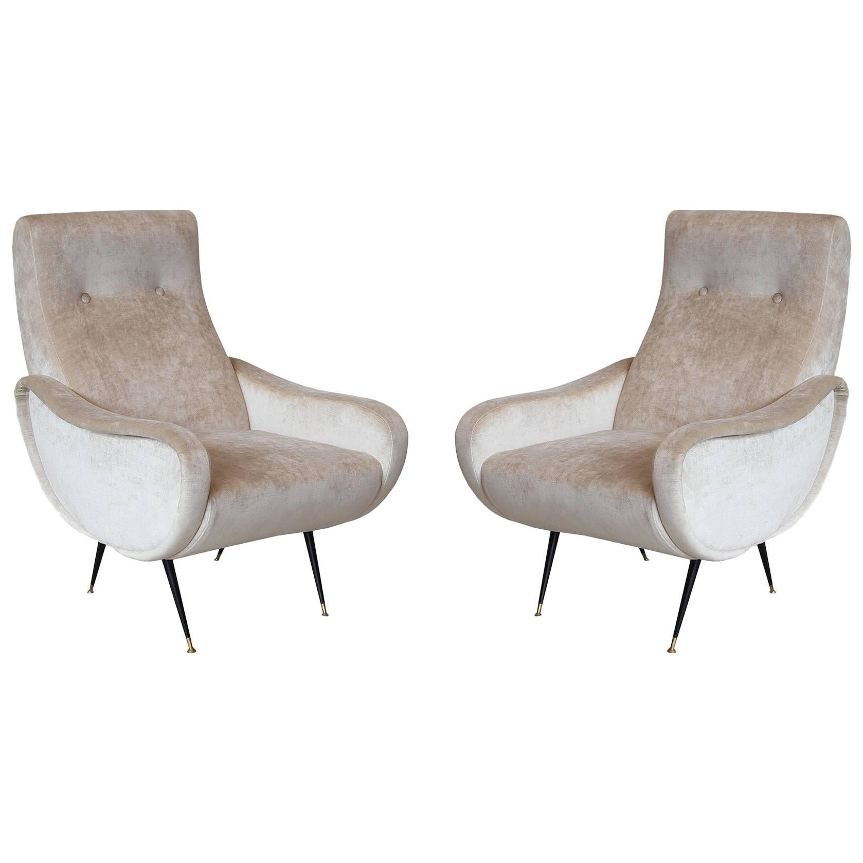 Fully Restored Mid-Century Italian Lounge Chairs in Style of Marco Zanuso