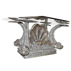 Bronze Neoclassical Coffee Table with Dolphin and Shell Details
