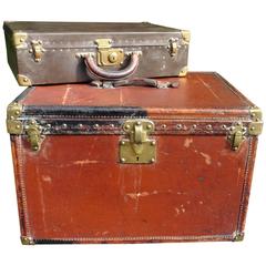 Two Original Louis Vuitton, Orange Steamer Trunk and Vuitton Hard Suit Case