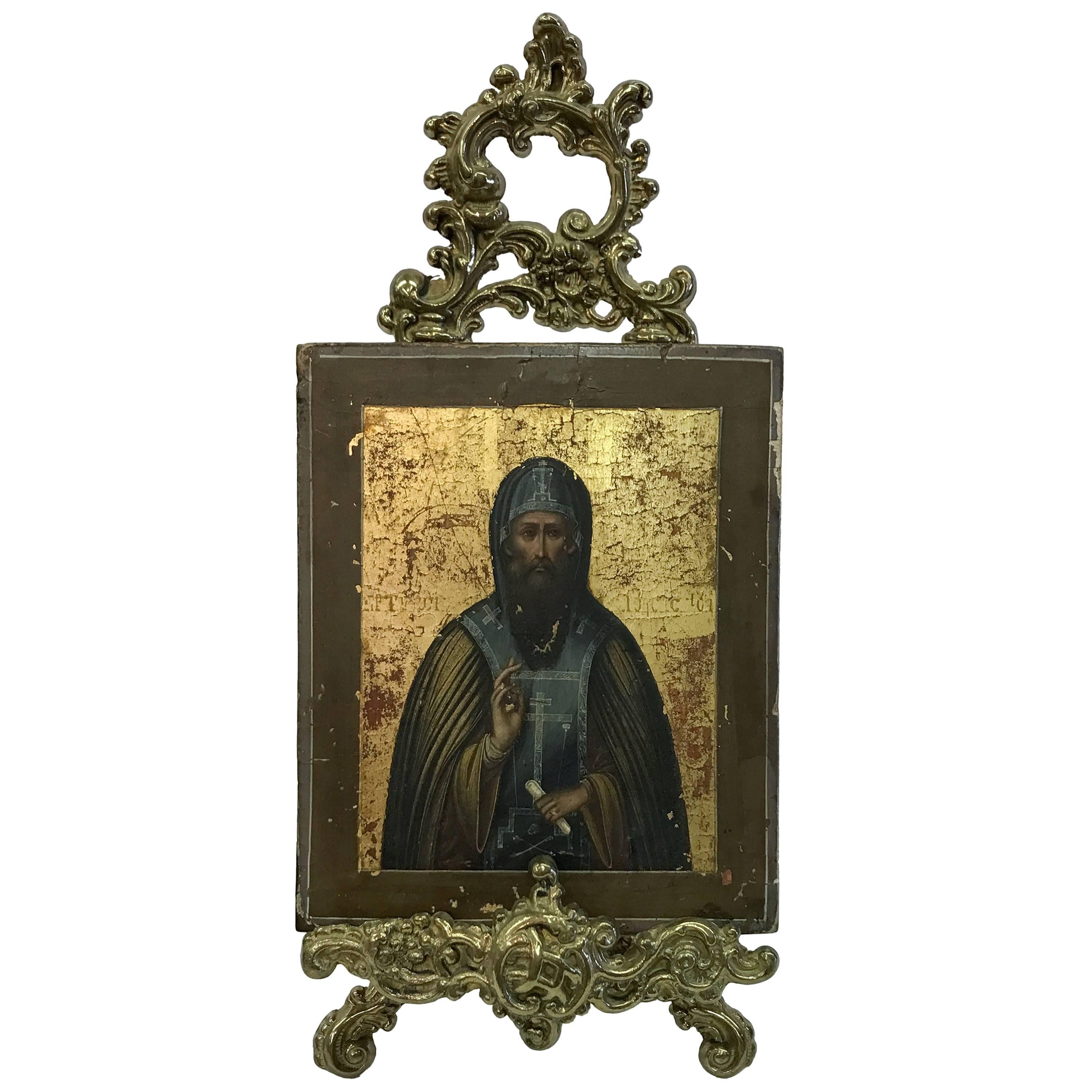 Russian Icon with Stand For Sale