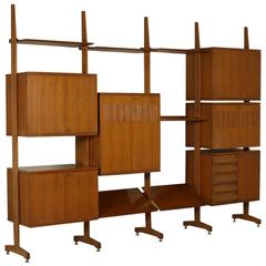 Cabinet with Modular Elements Teak Veneer Brass Used, Italy, 1960s