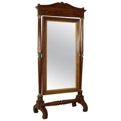 Elegant Early 19th Century Empire Walnut Psyche Mirror