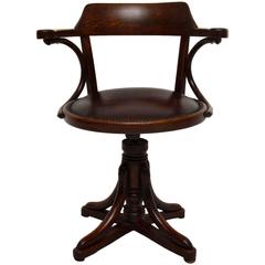 Antique Bentwood and Leather Desk Chair by Thonet