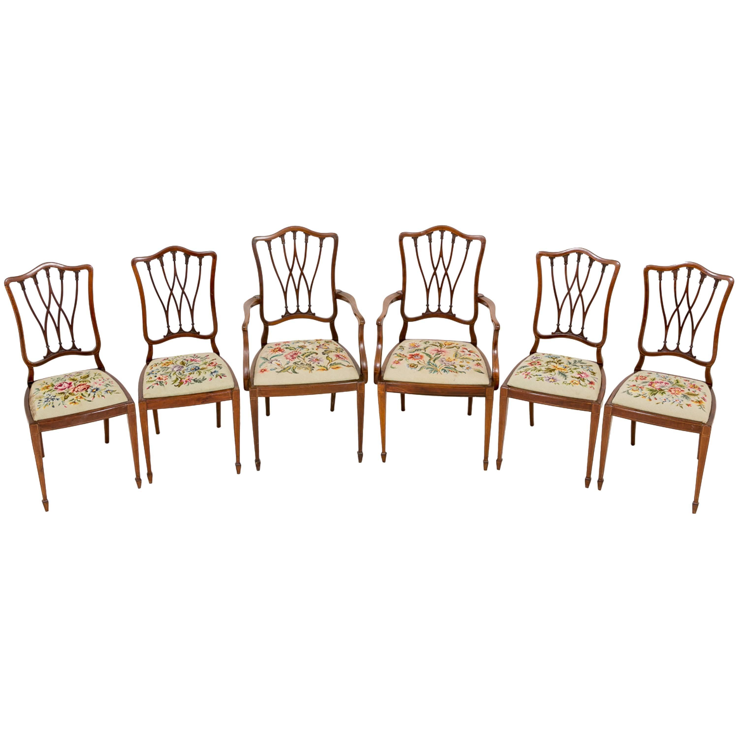 Very Pretty Set of Six 'Four Plus Two' Sheraton Revival Dining Chairs For Sale
