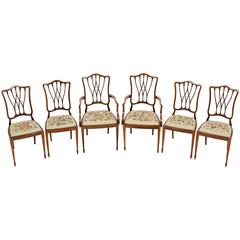 Antique Very Pretty Set of Six 'Four Plus Two' Sheraton Revival Dining Chairs