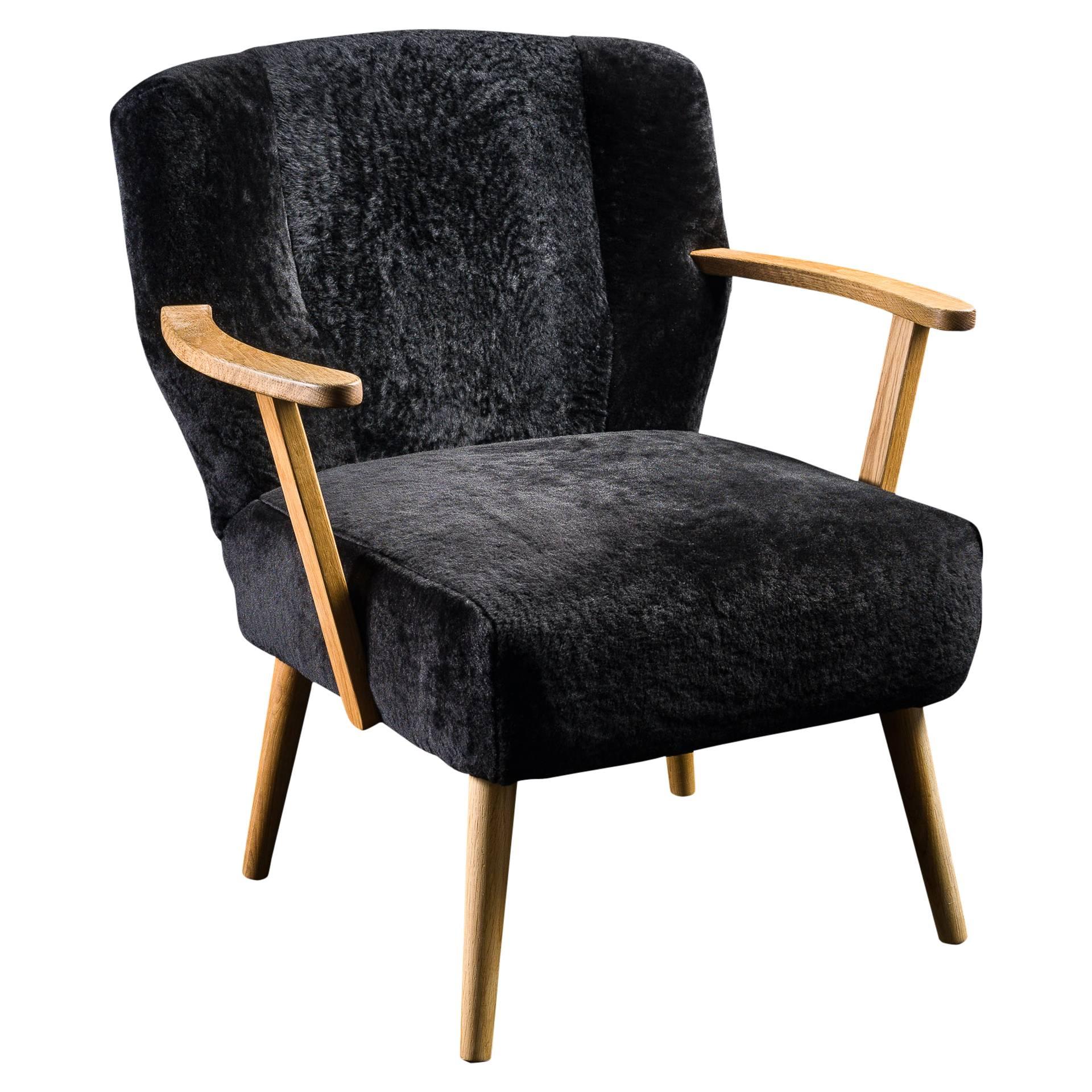 Alpina Armchair with Black Shearling Upholstery For Sale
