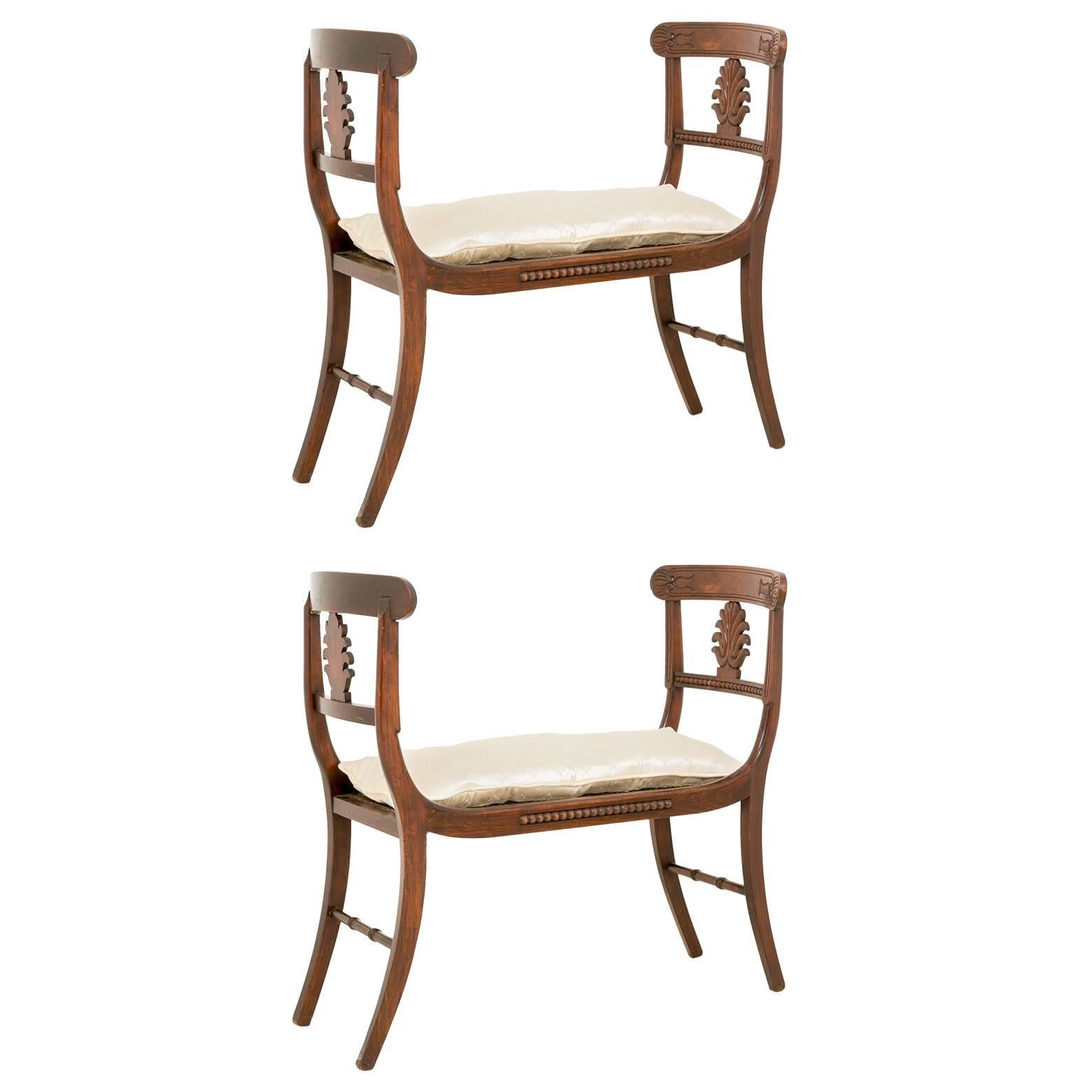 Pair of Regency Simulated Rosewood and Cane Window Seats For Sale