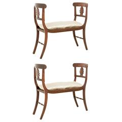 Pair of Regency Simulated Rosewood and Cane Window Seats