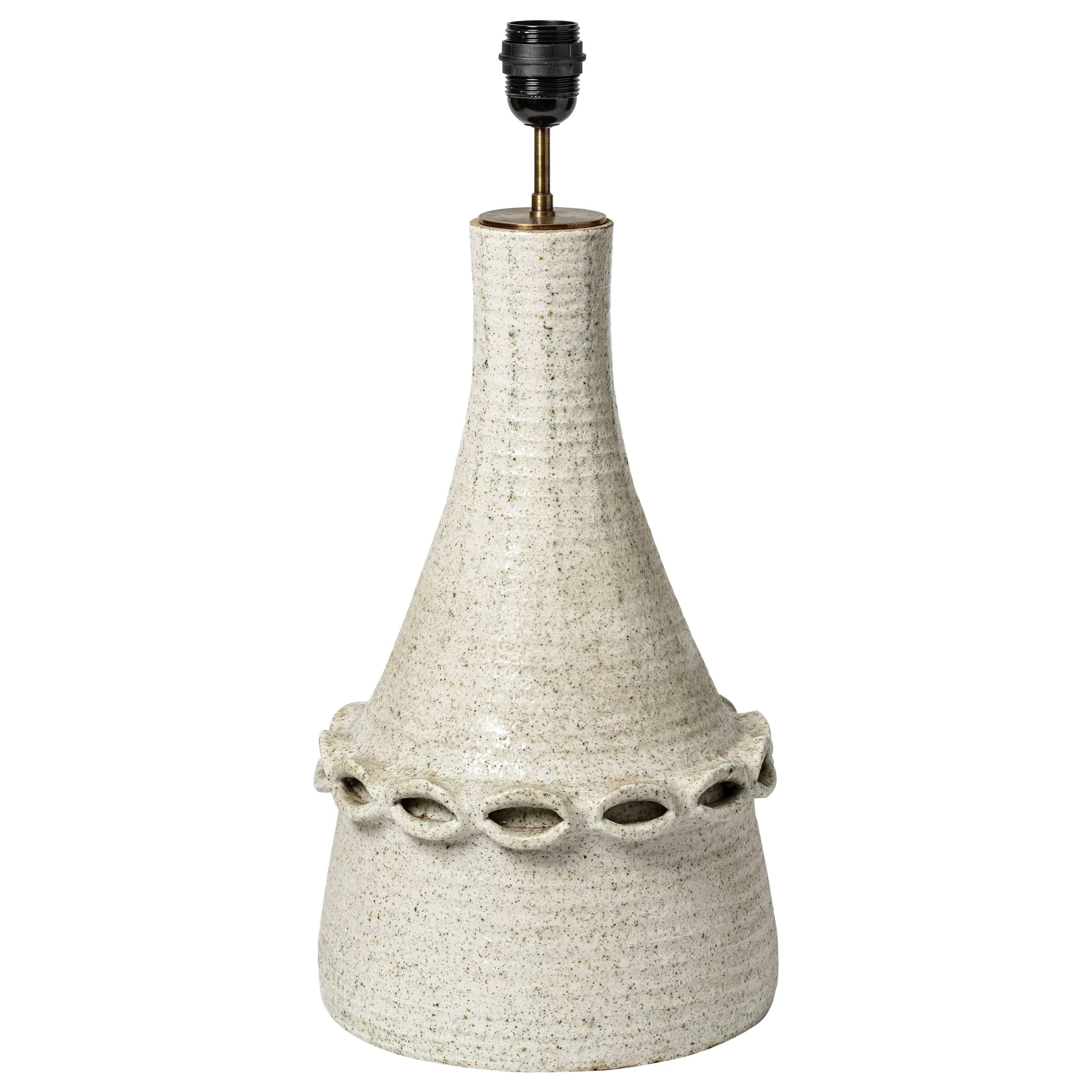 Ceramic Lamp by Accolay with White Glaze Decoration, circa 1970 For Sale