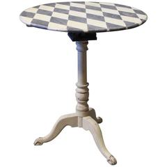 Antique Grey Painted Lamp or Side Table with Checkered Surface, Gustavian, 1840