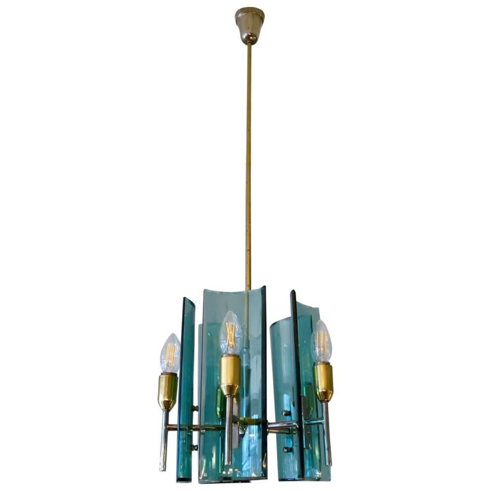 Italian Brass and Glass Pendant by Gino Paroldo