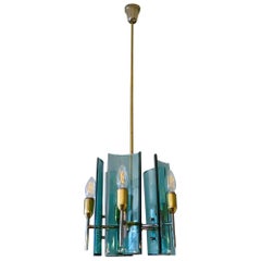 Italian Brass and Glass Pendant by Gino Paroldo