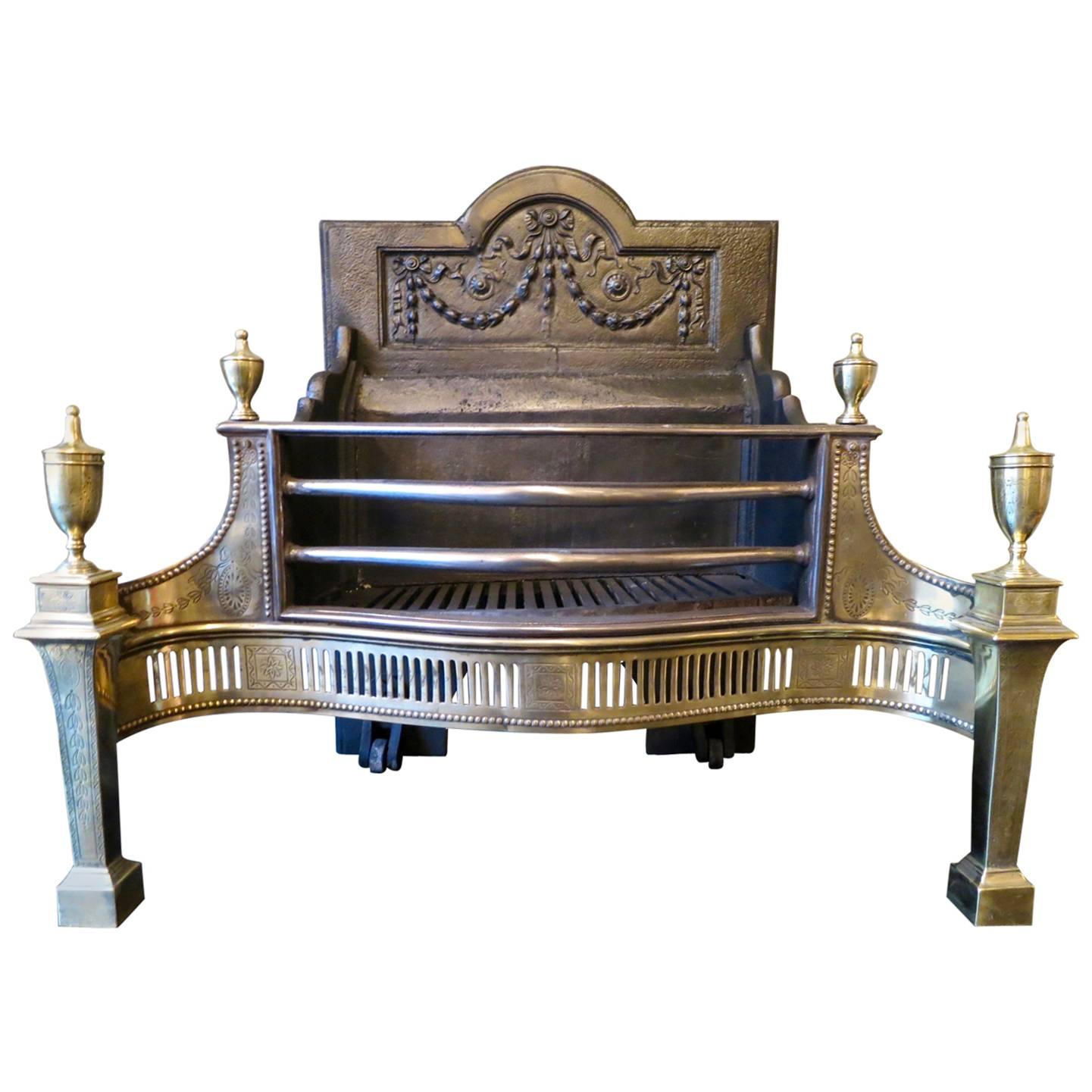 Large 19th Century Brass and Steel Fire Grate