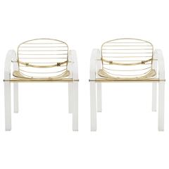 Lucite and Brass Armchairs